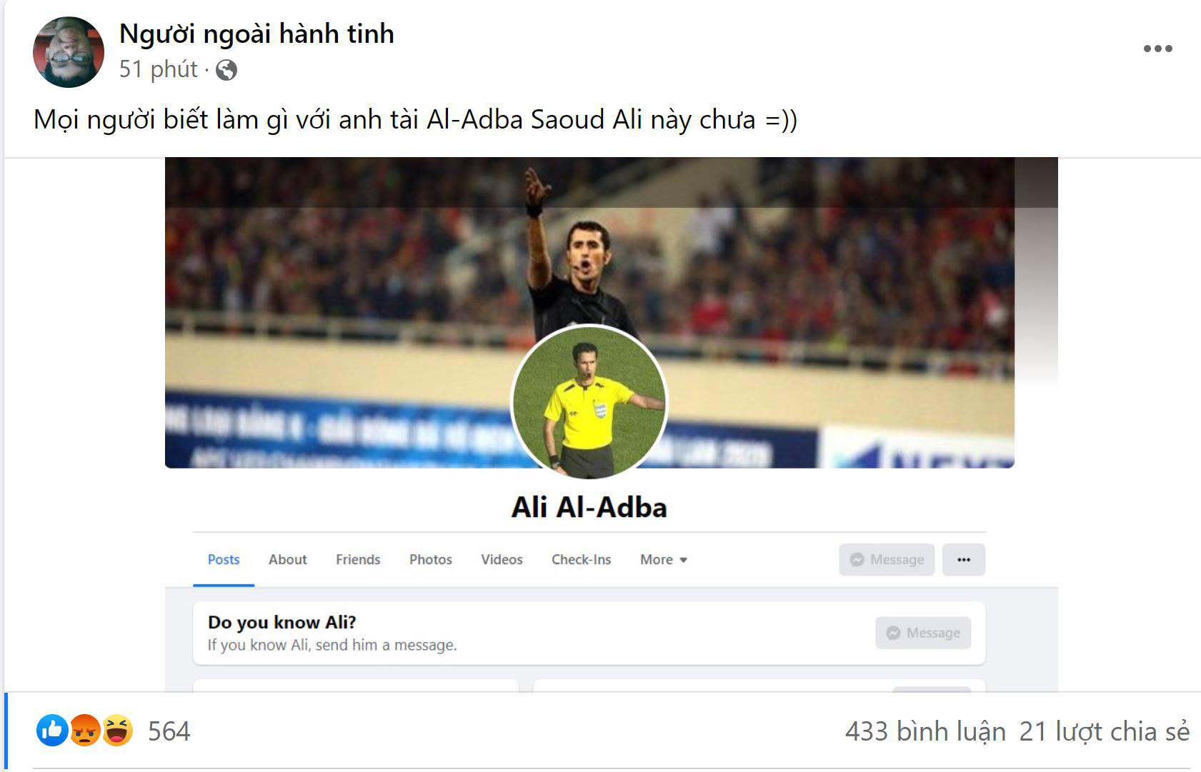 Dân mạng lùng Facebook trọng tài, bình luận khiếm nhã cả với tài khoản giả - Ảnh 3. Dân mạng lùng Facebook trọng tài, bình luận khiếm nhã cả với tài khoản giả - Ảnh 3.