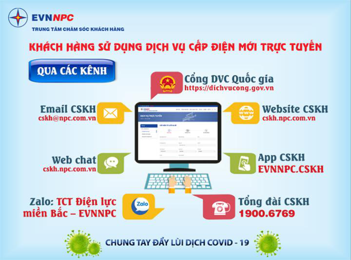 EVNNPC: Khách hàng sử dụng dịch vụ điện trực tuyến để phòng chống dịch COVID-19 - Ảnh 1. EVNNPC: Khách hàng sử dụng dịch vụ điện trực tuyến để phòng chống dịch COVID-19 - Ảnh 1.