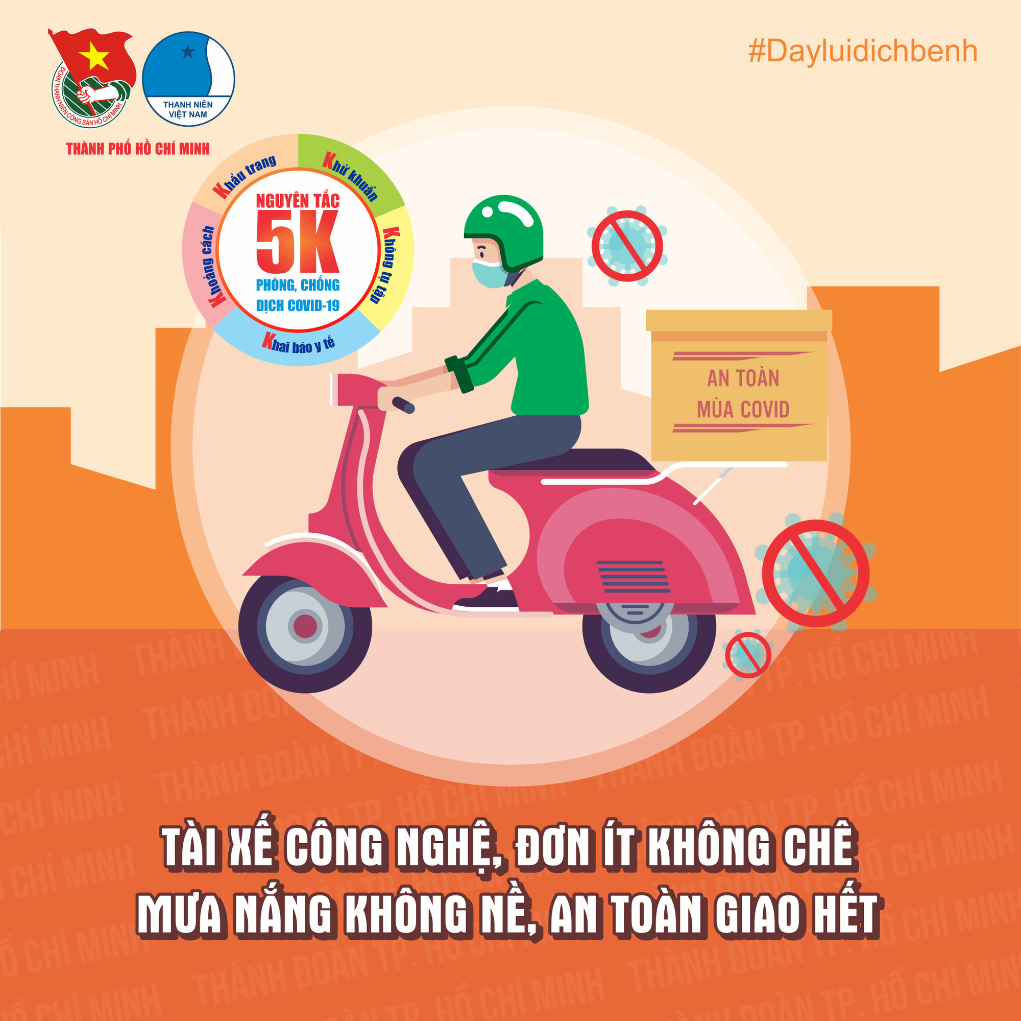 Quy tắc 5K cho tài xế xe ôm, shipper công nghệ để phòng chống dịch - Ảnh 1.