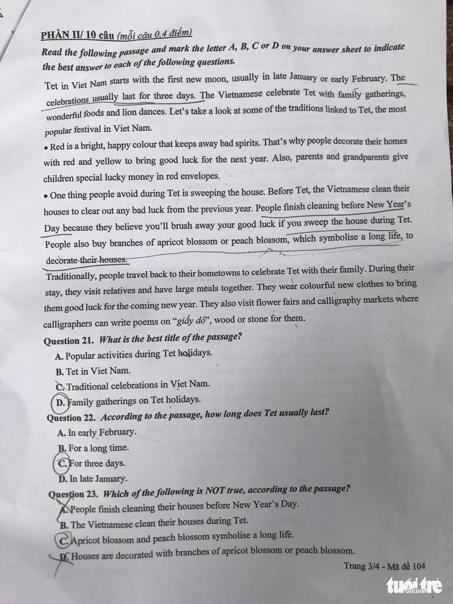 Đề chính thức môn tiếng Anh thi tuyển lớp 10 ở Hà Nội năm 2021 - Ảnh 3. Đề chính thức môn tiếng Anh thi tuyển lớp 10 ở Hà Nội năm 2021 - Ảnh 3.