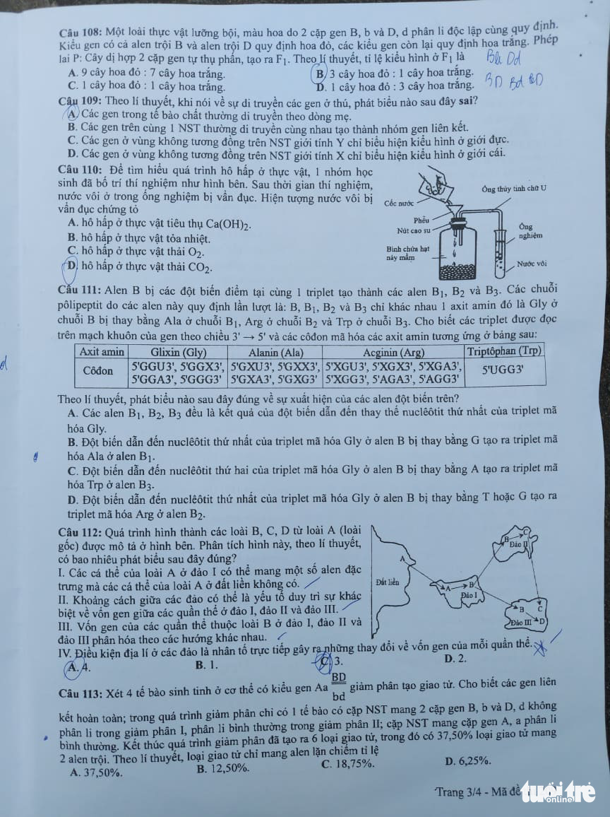 Đề và bài giải môn sinh học thi tốt nghiệp THPT 2021 - Ảnh 4. Đề và bài giải môn sinh học thi tốt nghiệp THPT 2021 - Ảnh 4.