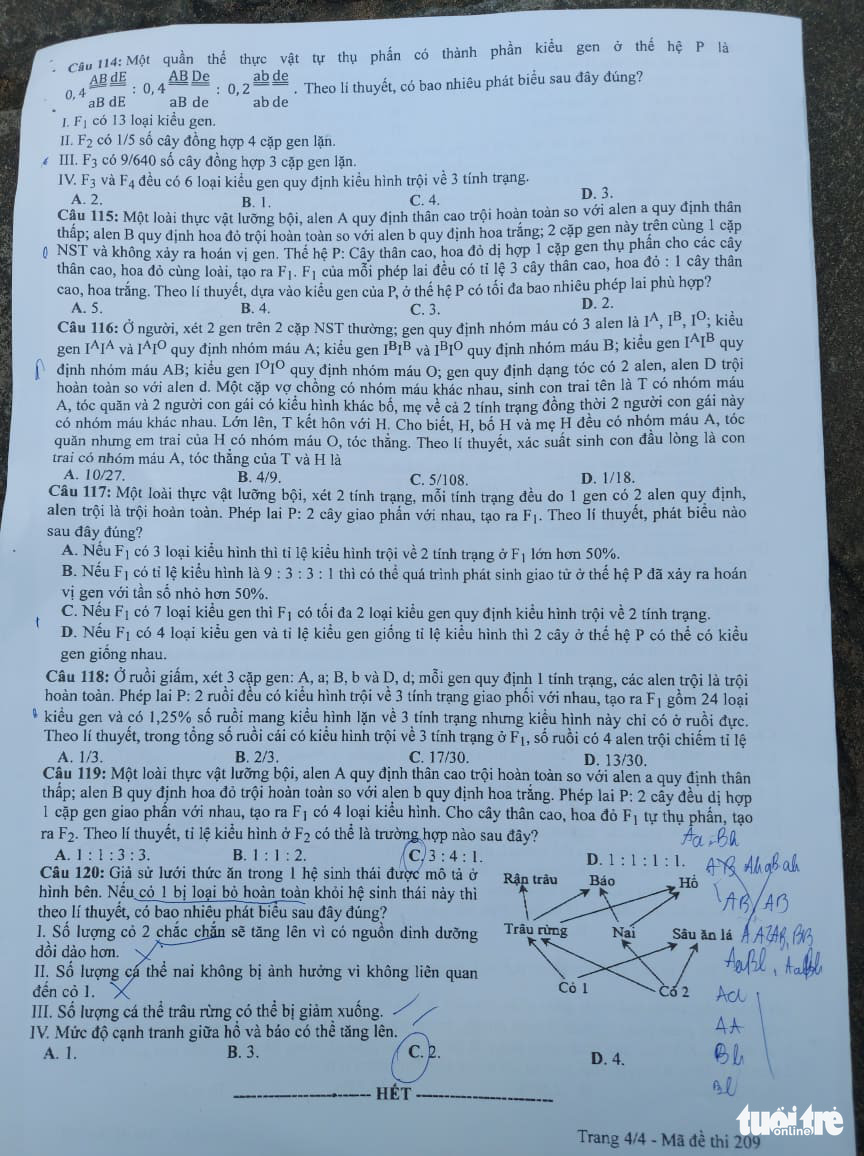 Đề và bài giải môn sinh học thi tốt nghiệp THPT 2021 - Ảnh 5. Đề và bài giải môn sinh học thi tốt nghiệp THPT 2021 - Ảnh 5.