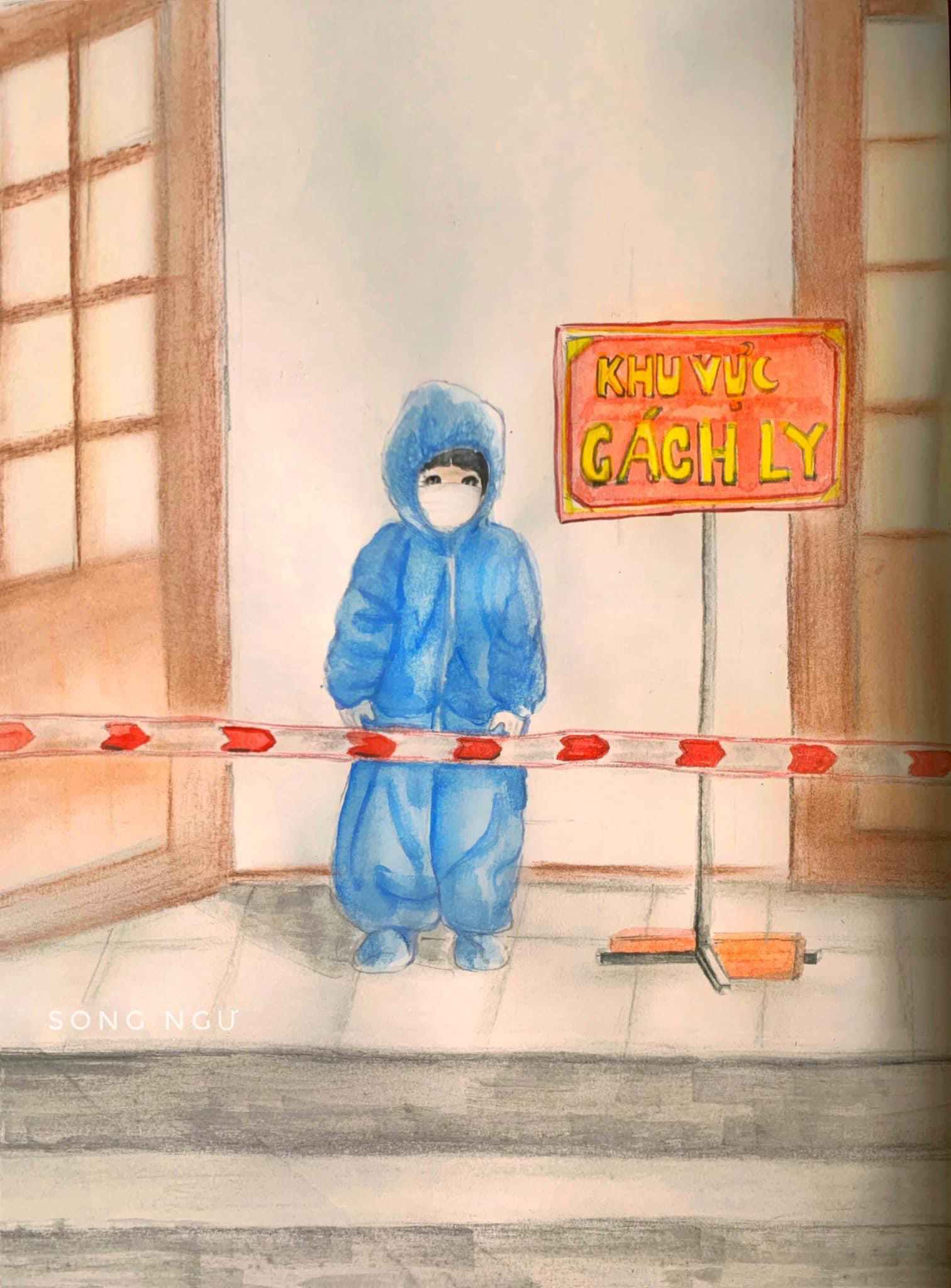 Những bức vẽ xúc động về cuộc chiến chống COVID-19 của cô giáo ở Vũng Tàu - Ảnh 10. Những bức vẽ xúc động về cuộc chiến chống COVID-19 của cô giáo ở Vũng Tàu - Ảnh 10.