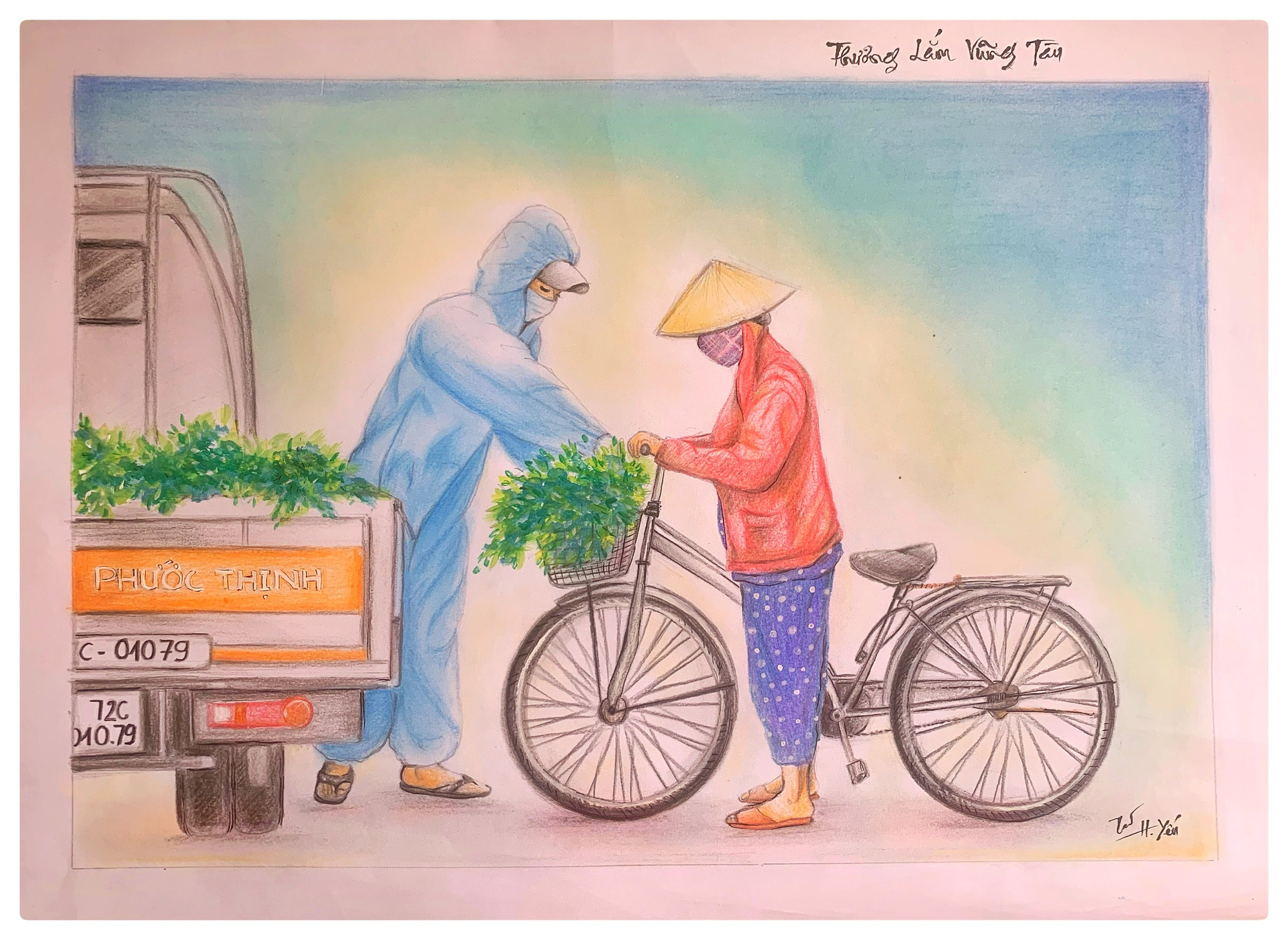 Những bức vẽ xúc động về cuộc chiến chống COVID-19 của cô giáo ở Vũng Tàu - Ảnh 3. Những bức vẽ xúc động về cuộc chiến chống COVID-19 của cô giáo ở Vũng Tàu - Ảnh 3.