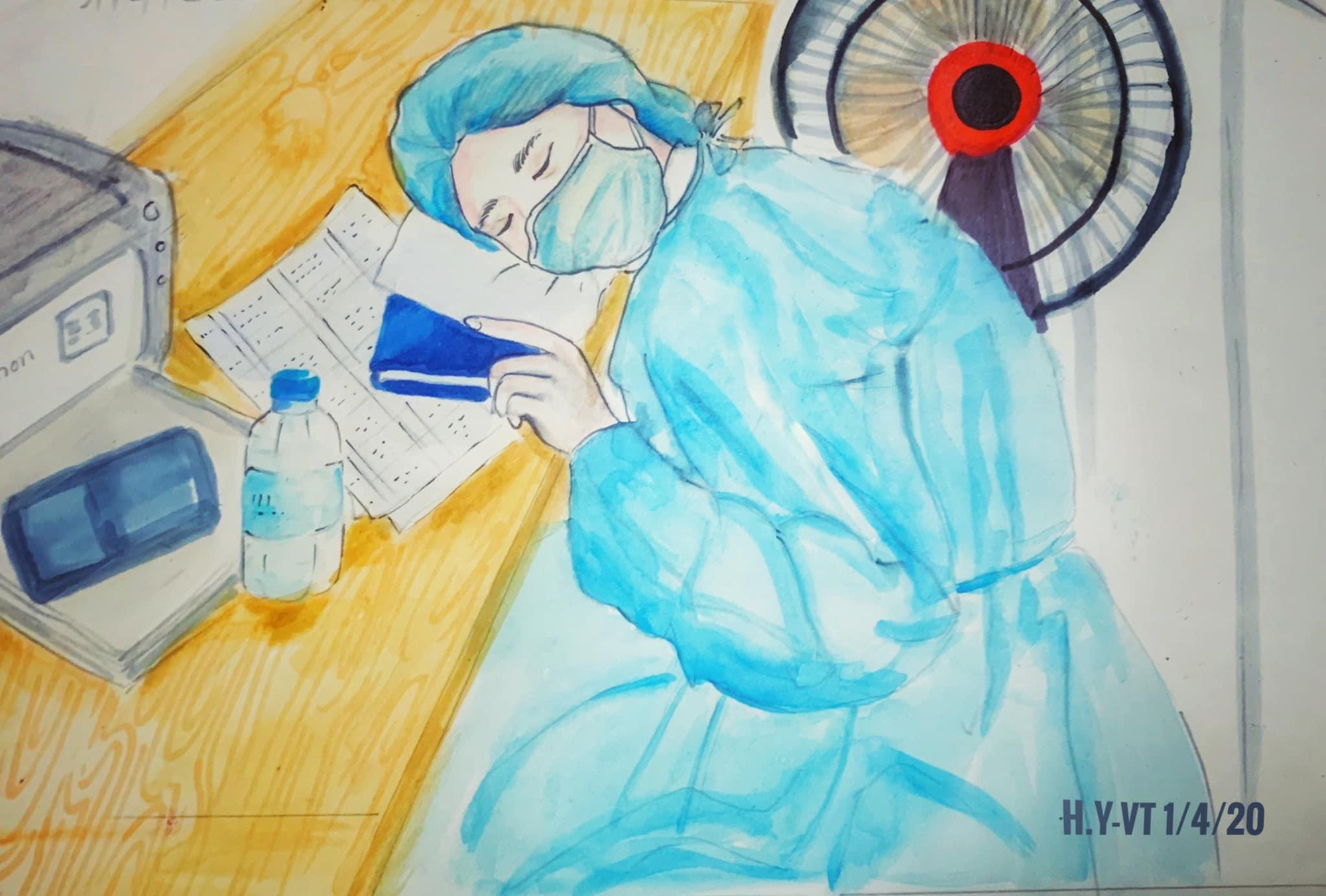 Những bức vẽ xúc động về cuộc chiến chống COVID-19 của cô giáo ở Vũng Tàu - Ảnh 5. Những bức vẽ xúc động về cuộc chiến chống COVID-19 của cô giáo ở Vũng Tàu - Ảnh 5.