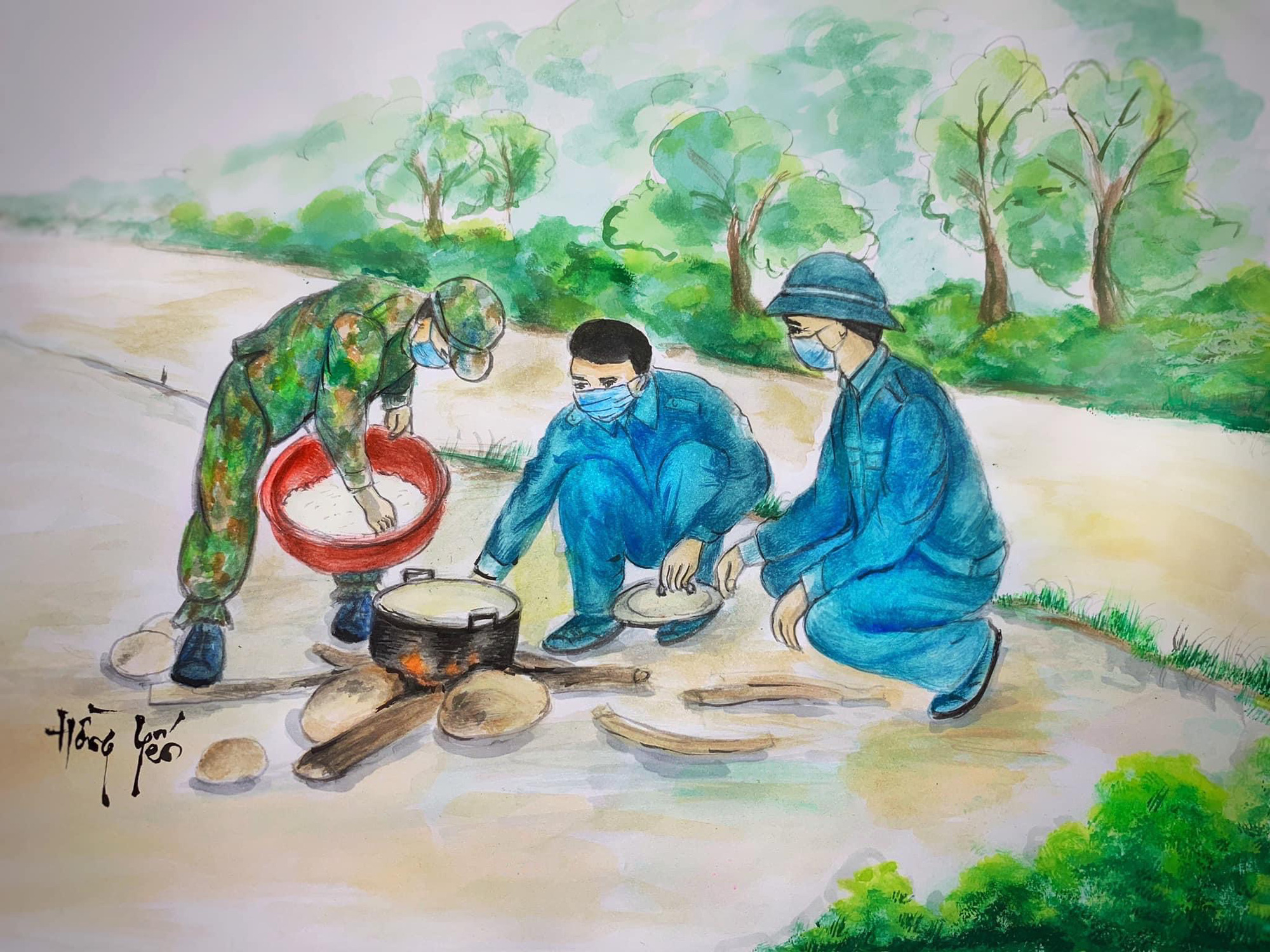 Những bức vẽ xúc động về cuộc chiến chống COVID-19 của cô giáo ở Vũng Tàu - Ảnh 8. Những bức vẽ xúc động về cuộc chiến chống COVID-19 của cô giáo ở Vũng Tàu - Ảnh 8.