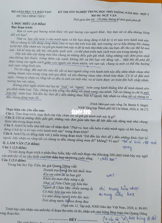 Đề thi môn văn tốt nghiệp đợt 2 nói về tinh thần hợp tác trong cuộc sống - Ảnh 1. Đề thi môn văn tốt nghiệp đợt 2 nói về tinh thần hợp tác trong cuộc sống - Ảnh 1.