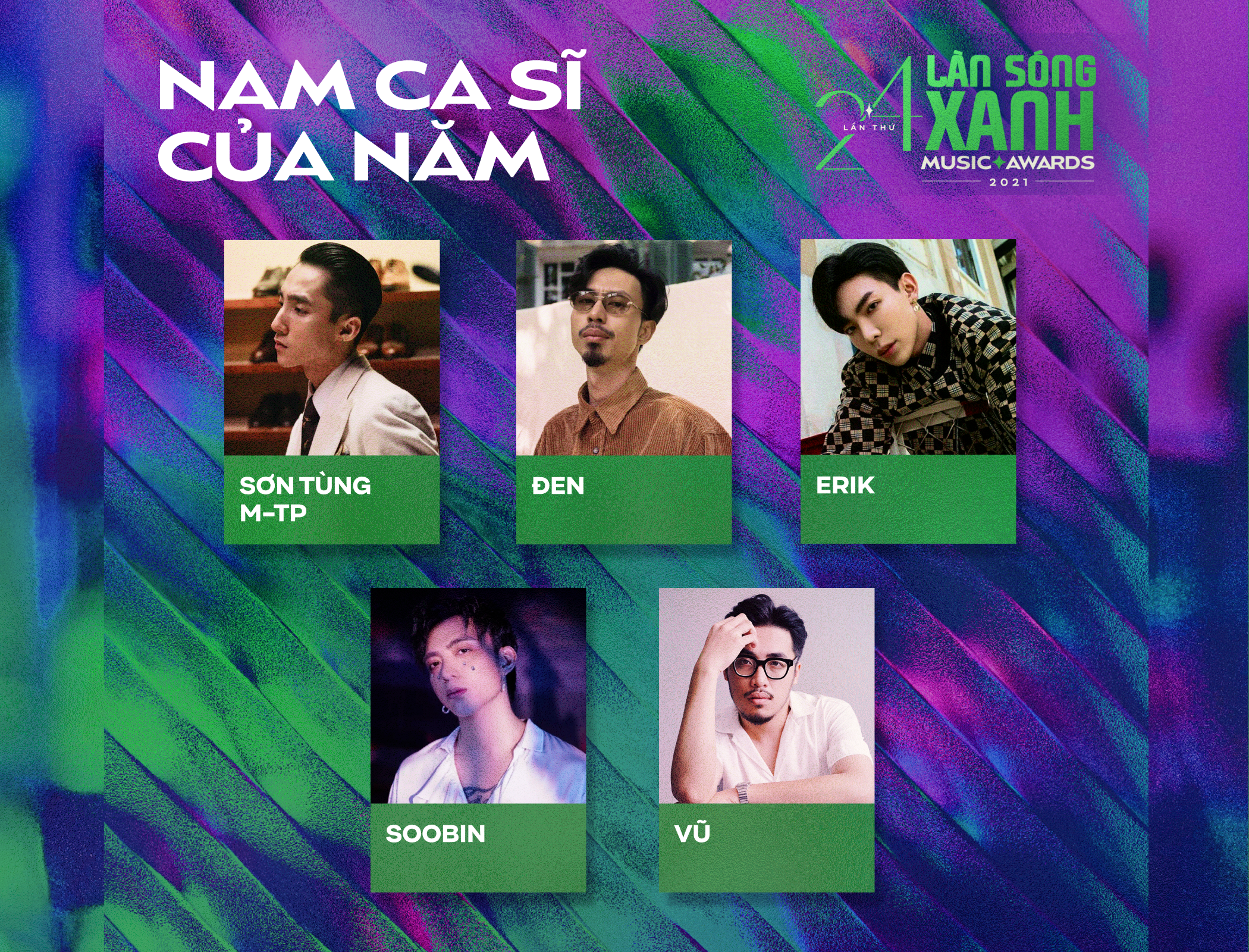 Soobin, Đen, Sơn Tùng M-TP nhận được nhiều đề cử giải thưởng Làn sóng xanh 2021 - Ảnh 1. Soobin, Đen, Sơn Tùng M-TP nhận được nhiều đề cử giải thưởng Làn sóng xanh 2021 - Ảnh 1.