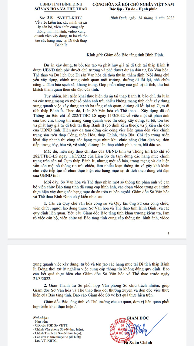 Sở ra văn bản truy tìm cán bộ bảo tàng cung cấp hình ảnh tu bổ tháp Bánh Ít - Ảnh 2.