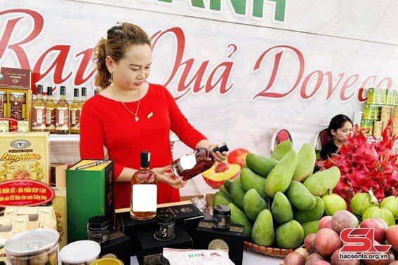 Sản phẩm OCOP mới của Mai Sơn- Ảnh 1. Sản phẩm cao sâm Ngọc Linh trưng bày tại lễ khánh thành Trung tâm chế biến rau, củ, quả DOVECO