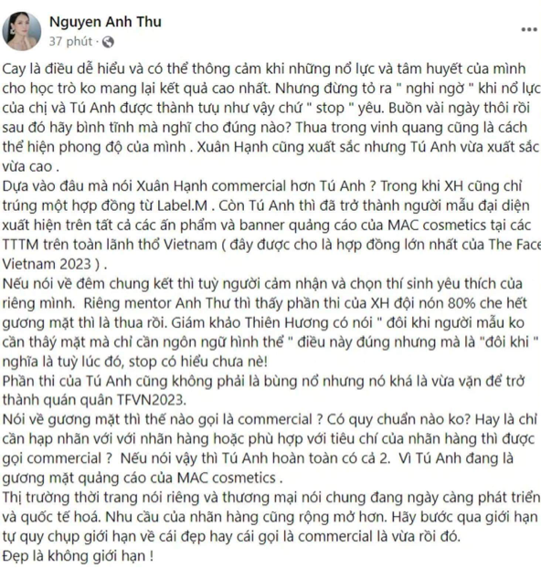 Vũ Thu Phương không hài lòng với kết quả chung kết The Face, siêu mẫu Anh Thư liền &quot;đáp trả&quot; - Ảnh 2.