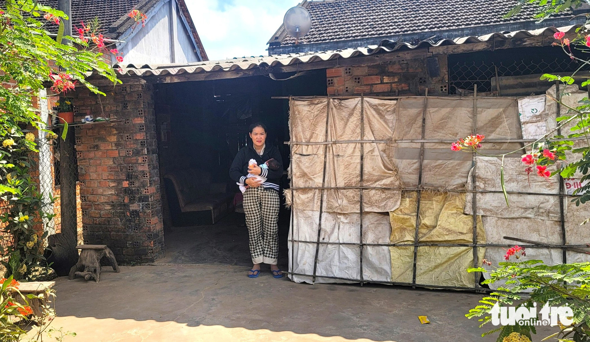 Căn nhà cấp 4 tuềnh toàng ở xã Sơn Thành Tây, huyện Tây Hòa là nơi mà chị Hồng đang nuôi dưỡng đứa con vừa mới nhận lại - Ảnh: NGUYỄN HOÀNG Căn nhà cấp 4 xập xệ ở xã Sơn Thành Tây, huyện Tây Hòa - nơi chị H. đang nuôi dưỡng đứa con vừa mới nhận lại - Ảnh: NGUYỄN HOÀNG