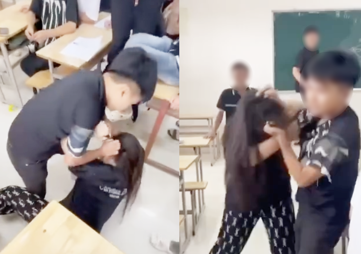 Xôn xao clip nam sinh đánh và kéo lê nữ sinh trong lớp, các bạn hò hét cổ vũ, quay clip - Ảnh 1.