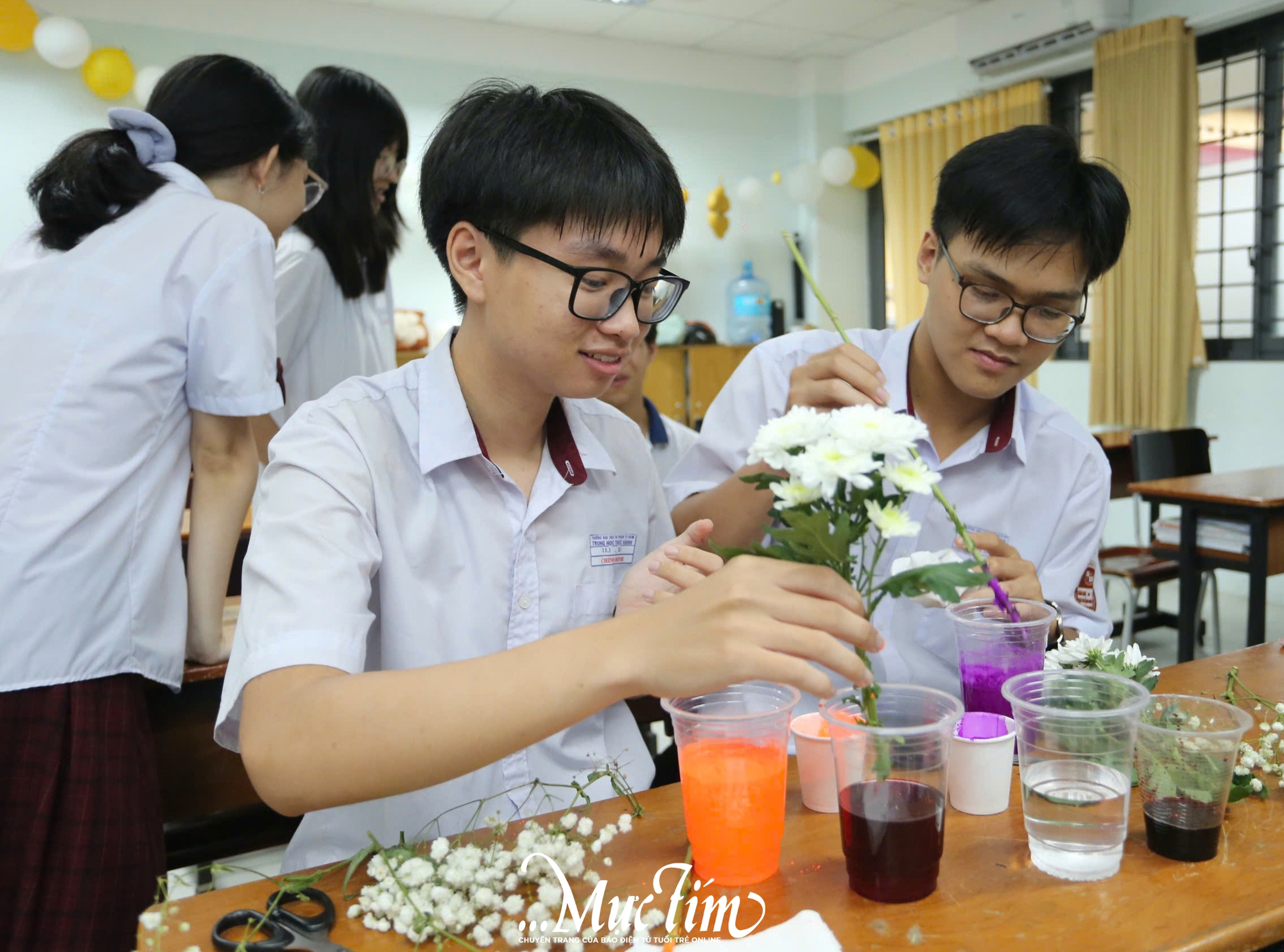 Học trò Trường Trung học Thực hành Đại học Sư phạm rủ nhau nhuộm hoa tặng thầy cô- Ảnh 1.