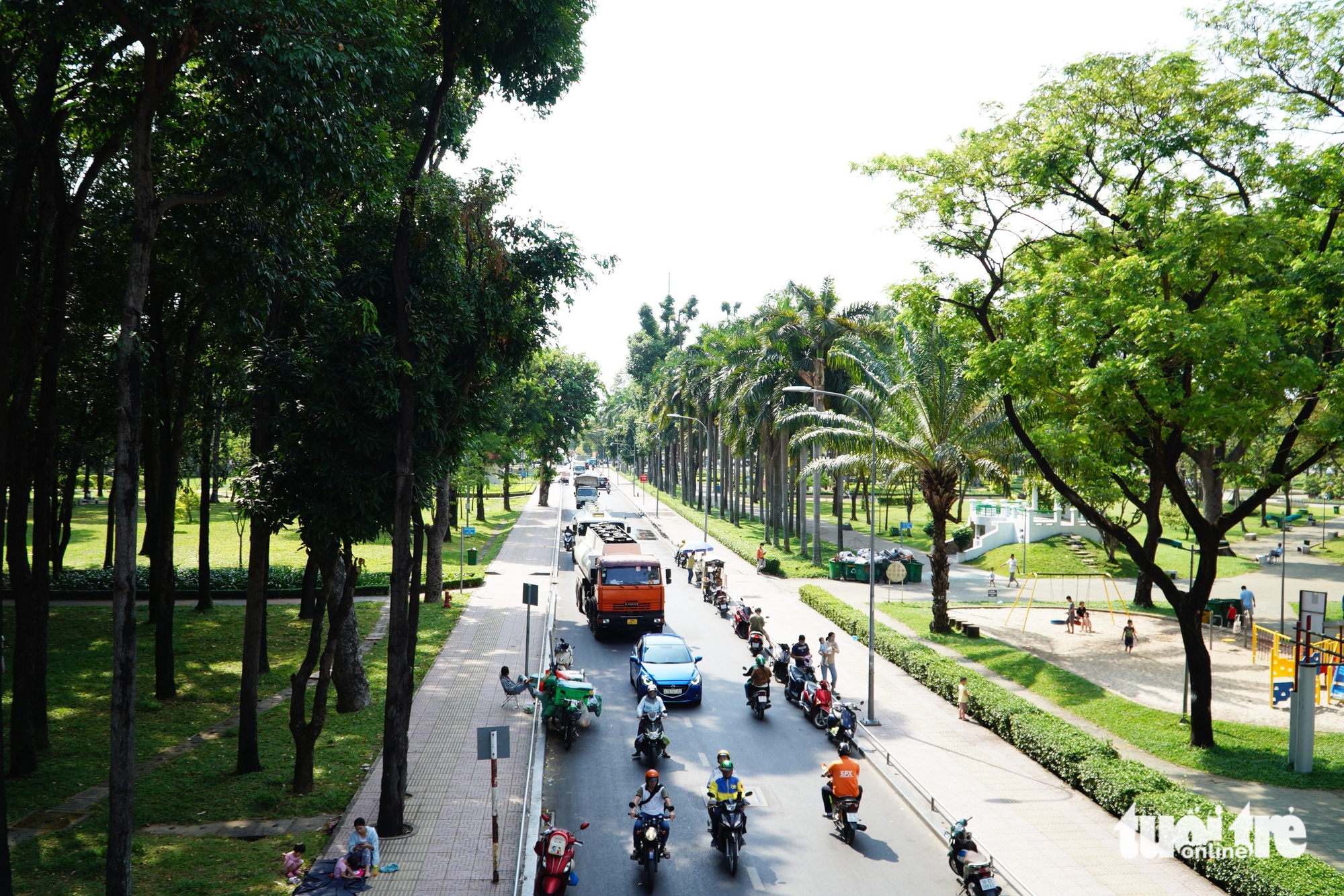 TP.HCM nắng nóng ‘đổ lửa’, người dân tìm đến tán cây, tài xế công nghệ dùng thuốc chống say nắng - Ảnh 12.