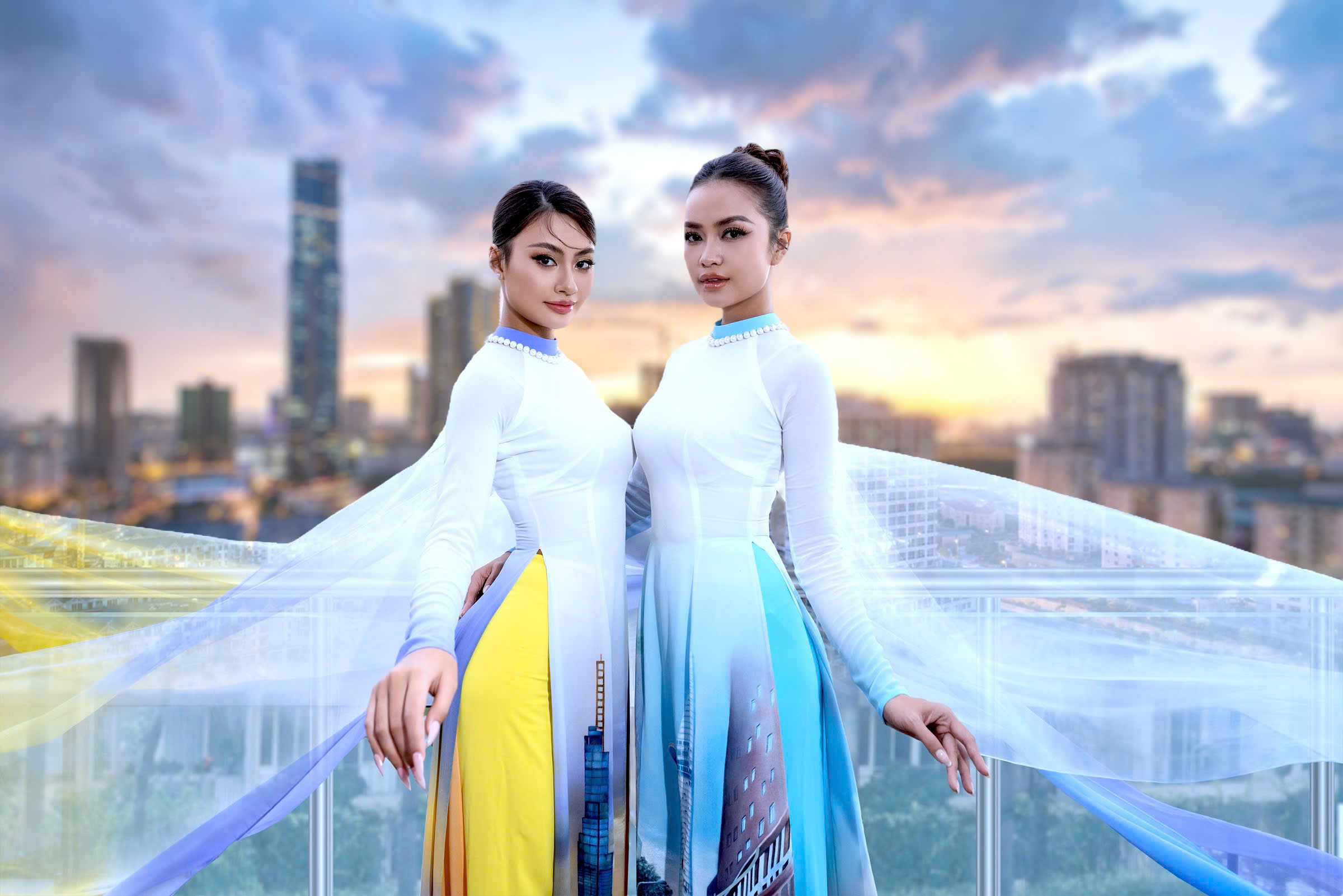 평화의 비둘기들이 쭝딘의 비단 아오자이 위를 날갯짓한다 - 사진 9. Cánh chim hòa bình tung bay trên áo dài lụa - Ảnh 9.