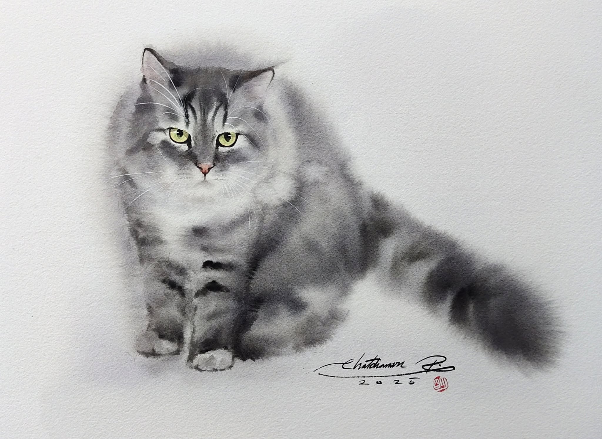 Посмотрите на акварельные картины кошек тайских художников, яркие вплоть до каждой детали - Фото 3. mèo - Ảnh 3.