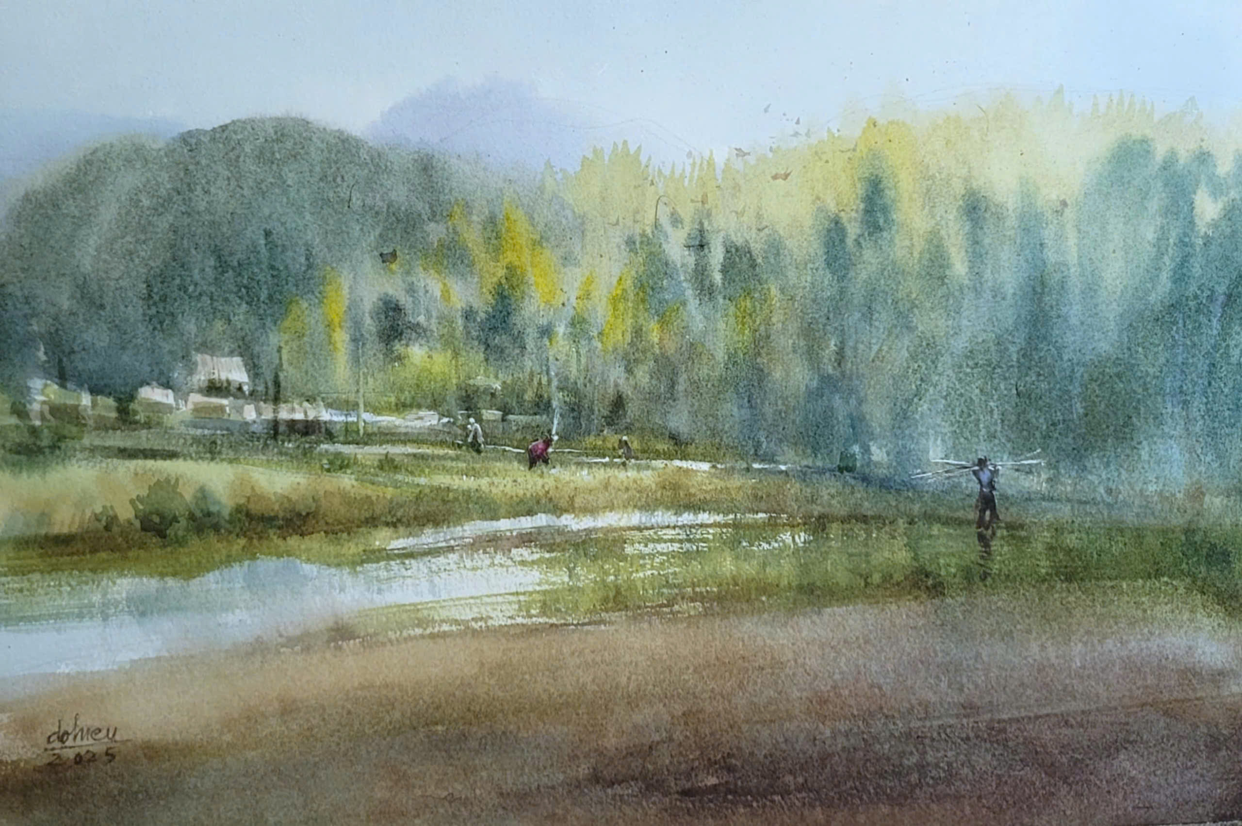 Tây Giang thanh bình, quyến rũ qua tranh màu nước - Ảnh 5. Tây Giang của Quảng Nam thanh bình, quyến rũ qua tranh màu nước - Ảnh 7.