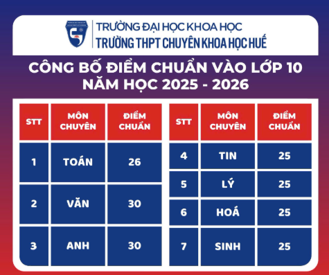 Điểm chuẩn lớp 10 Trường THPT Chuyên khoa học Huế - Ảnh 2.