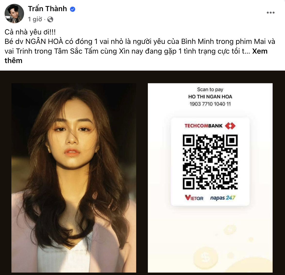 Diễn viên Ngân Hòa cần ghép thận, Trấn Thành kêu gọi ủng hộ sau khi giúp 100 triệu đồng - Ảnh 2.