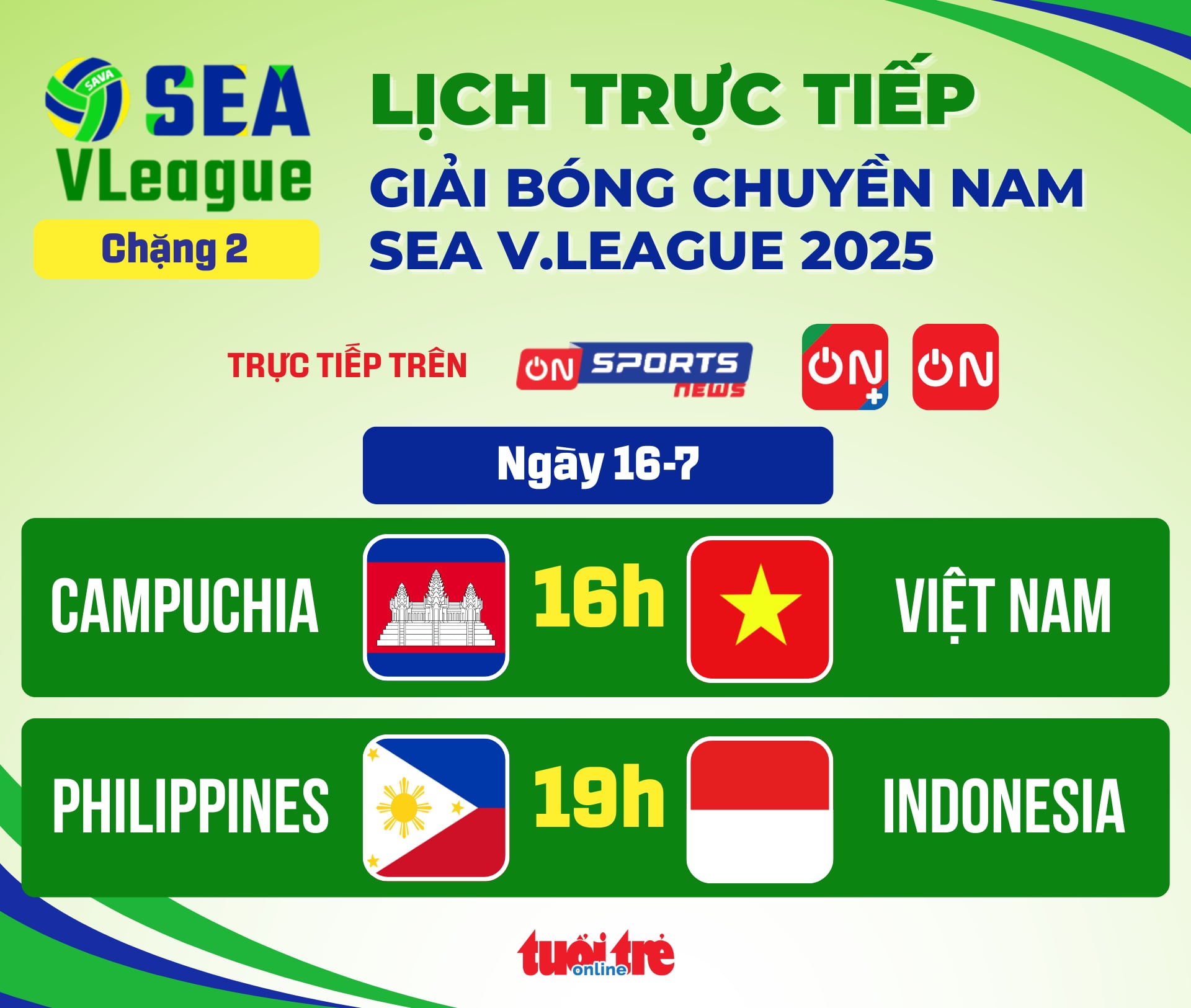 Lịch trực tiếp bóng chuyền SEA V.League ngày 16-7: Việt Nam đấu Campuchia - Ảnh 1.