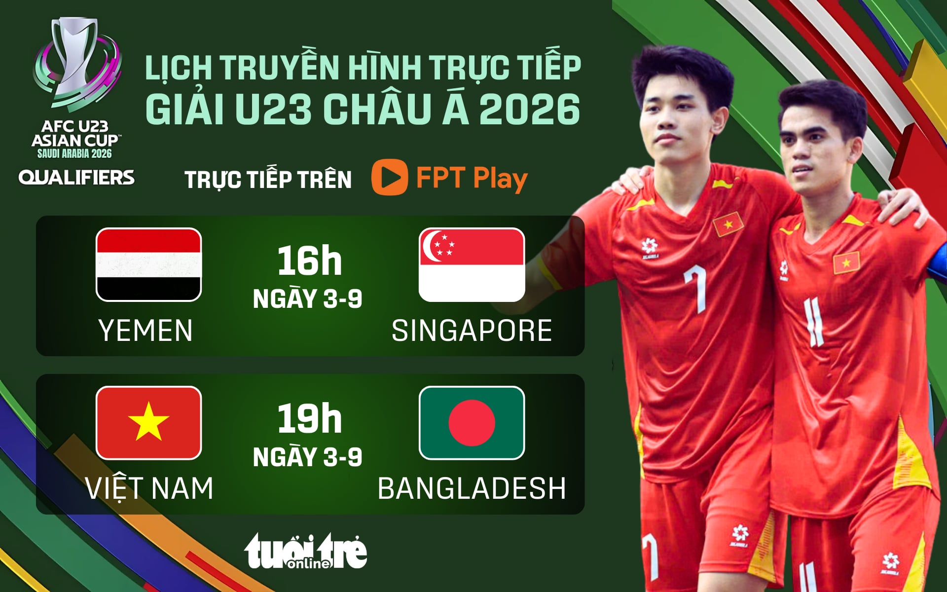 Lịch trực tiếp vòng loại Giải U23 châu Á 2026: Việt Nam đấu với Bangladesh - Ảnh 1.