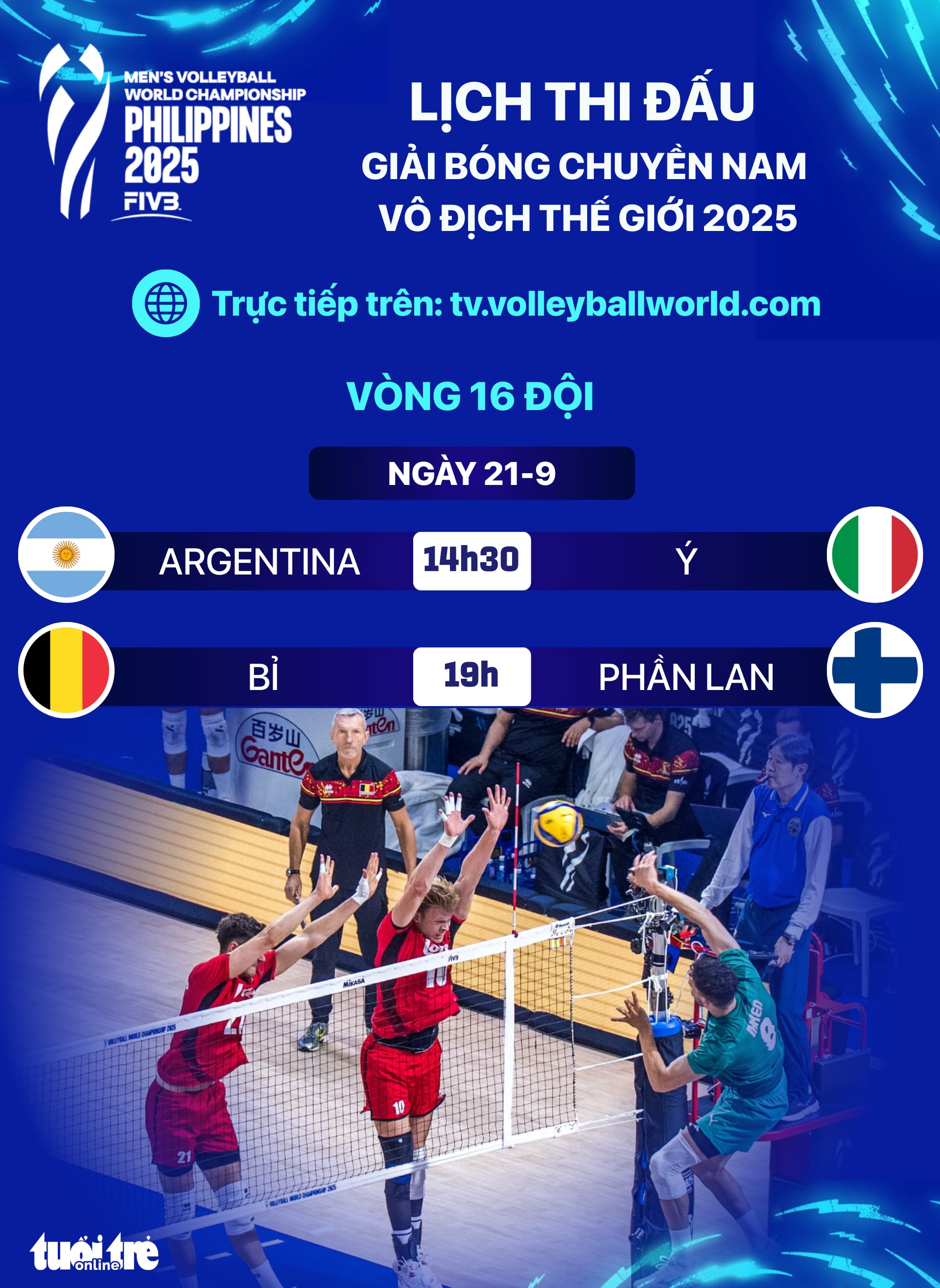 Lịch thi đấu vòng 16 đội Giải bóng chuyền nam vô địch thế giới ngày 21-9 - Ảnh 1.