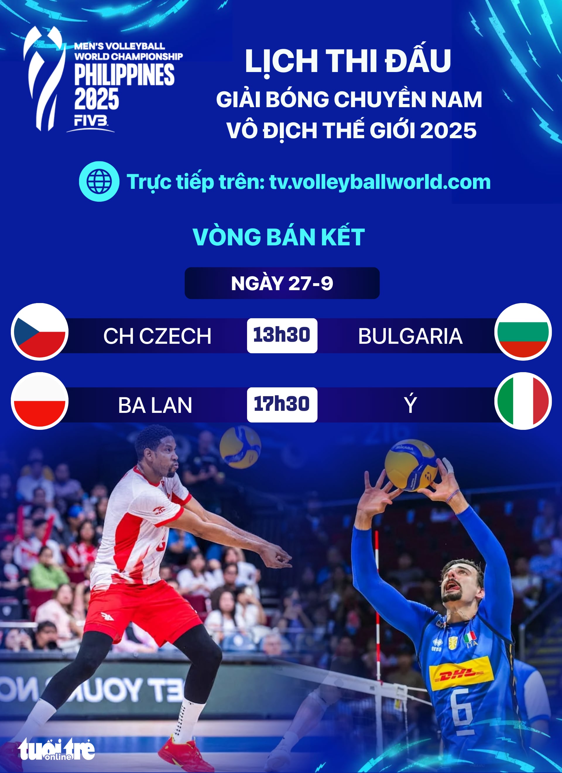 Lịch đấu bán kết Giải bóng chuyền nam vô địch thế giới 2025 - Ảnh 1.