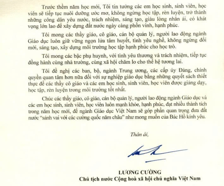 Thư của Chủ tịch nước Lương Cường: 'Mong muốn xây dựng môi trường học tập hạnh phúc cho học trò'- Ảnh 4.