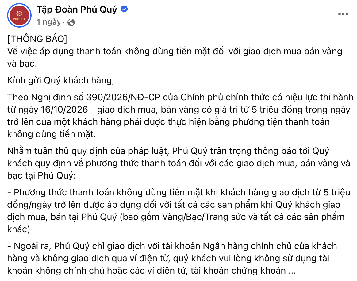 5 tiệm vàng lớn đồng loạt ra thông báo mới, nhiều tiệm không nhận ví điện tử, tài khoản không chính chủ - Ảnh 4.
