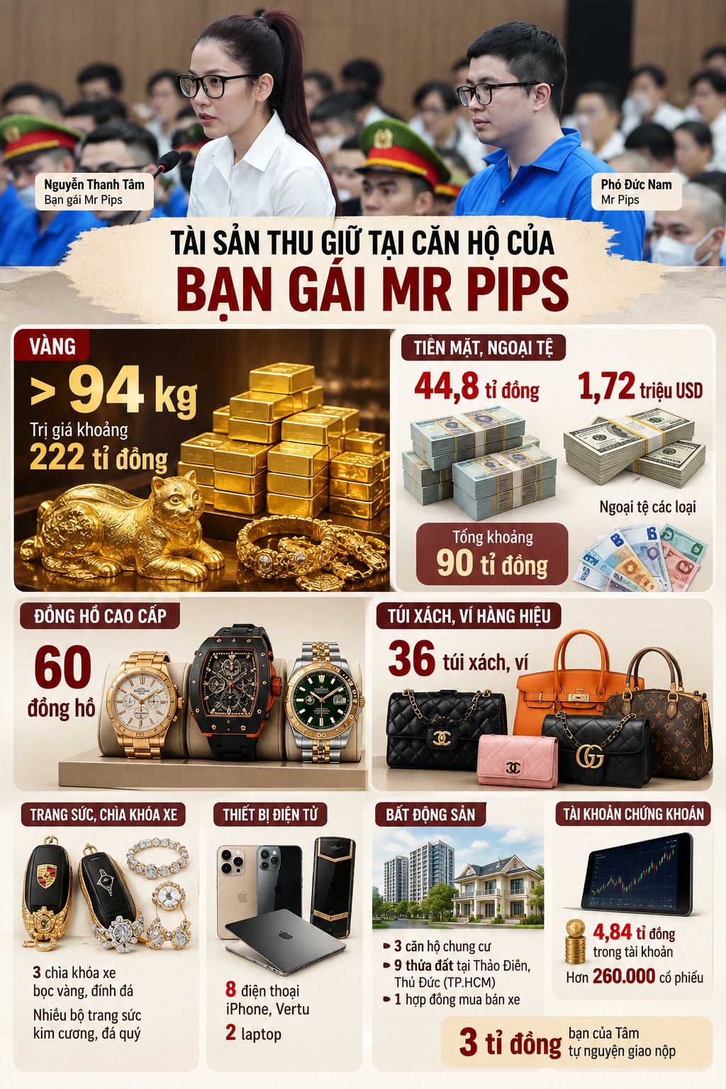 'Kho' vàng 222 tỉ cùng túi Hermès, Chanel chất đầy bên trong căn hộ 28 tỉ của bạn gái Mr Pips - Ảnh 4.
