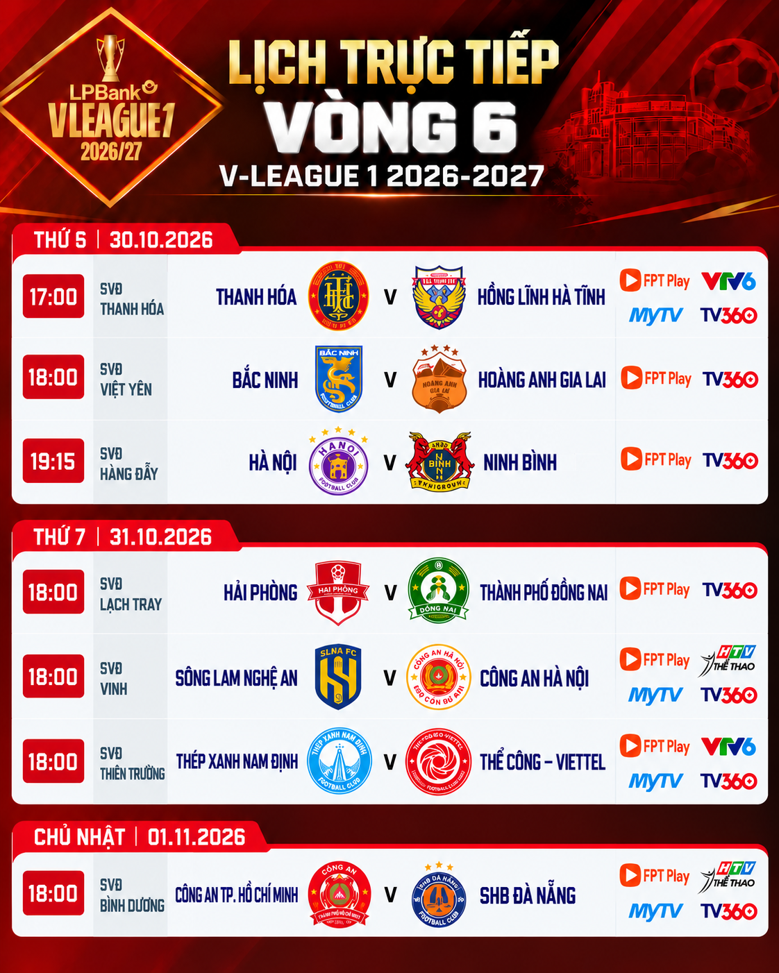Lịch trực tiếp V-League vòng 6: Hà Nội đấu Ninh Bình - Ảnh 1.