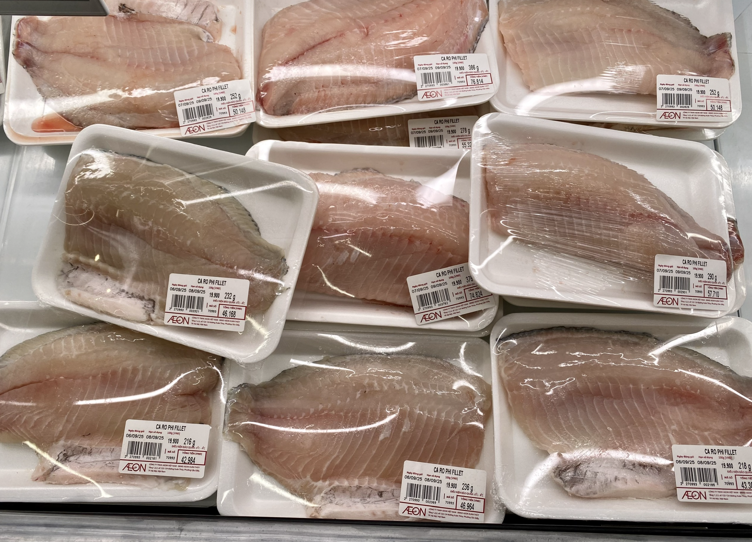 Vietnamese tilapia fillets displayed at a supermarket in Hanoi. Photo: C. Tue / Tuoi Tre