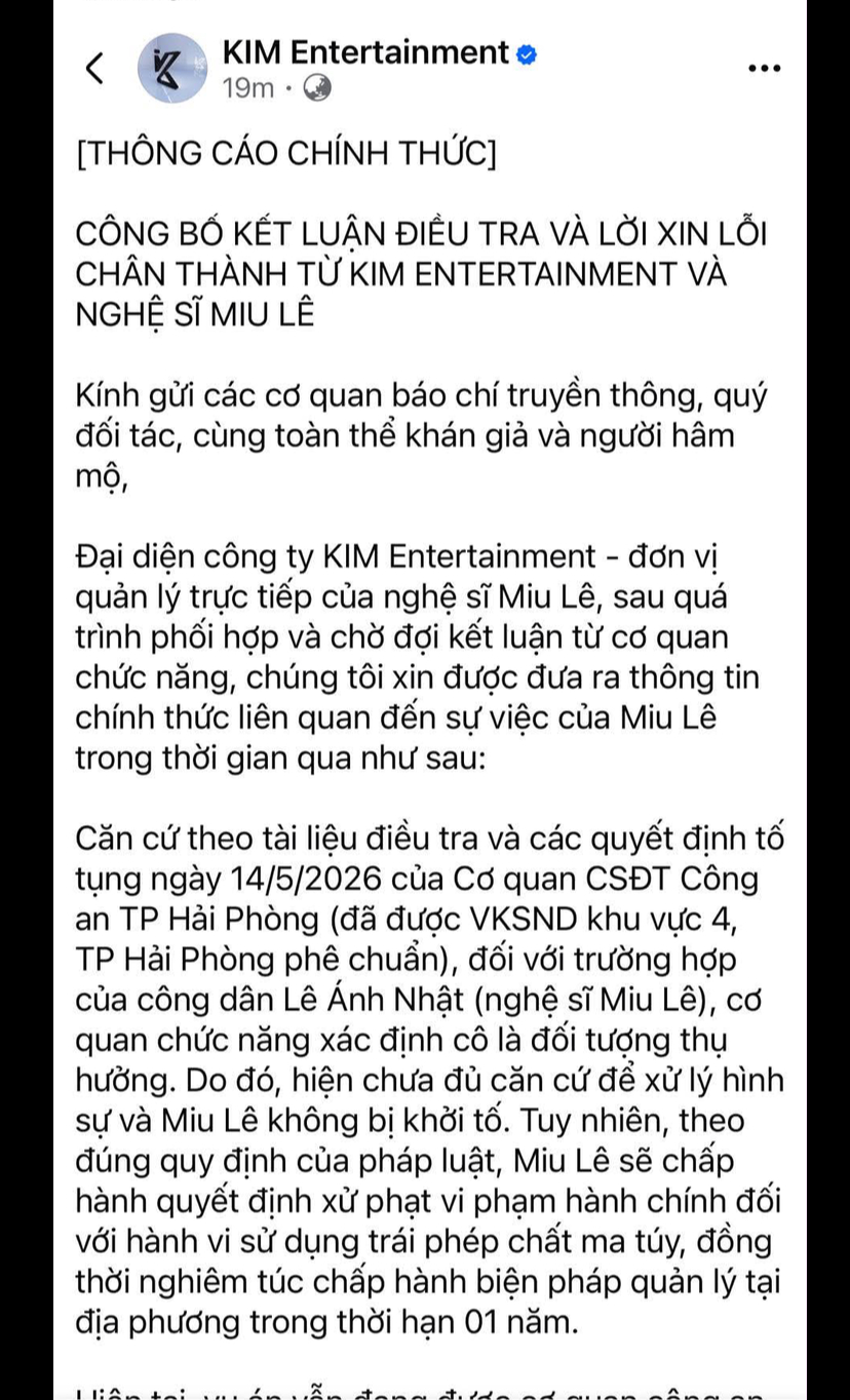 Công ty quản lý Miu Lê xin lỗi - Ảnh 1.