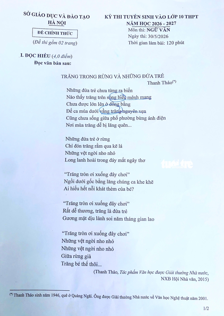 Gợi ý bài làm môn văn thi lớp 10 Hà Nội- Ảnh 1.