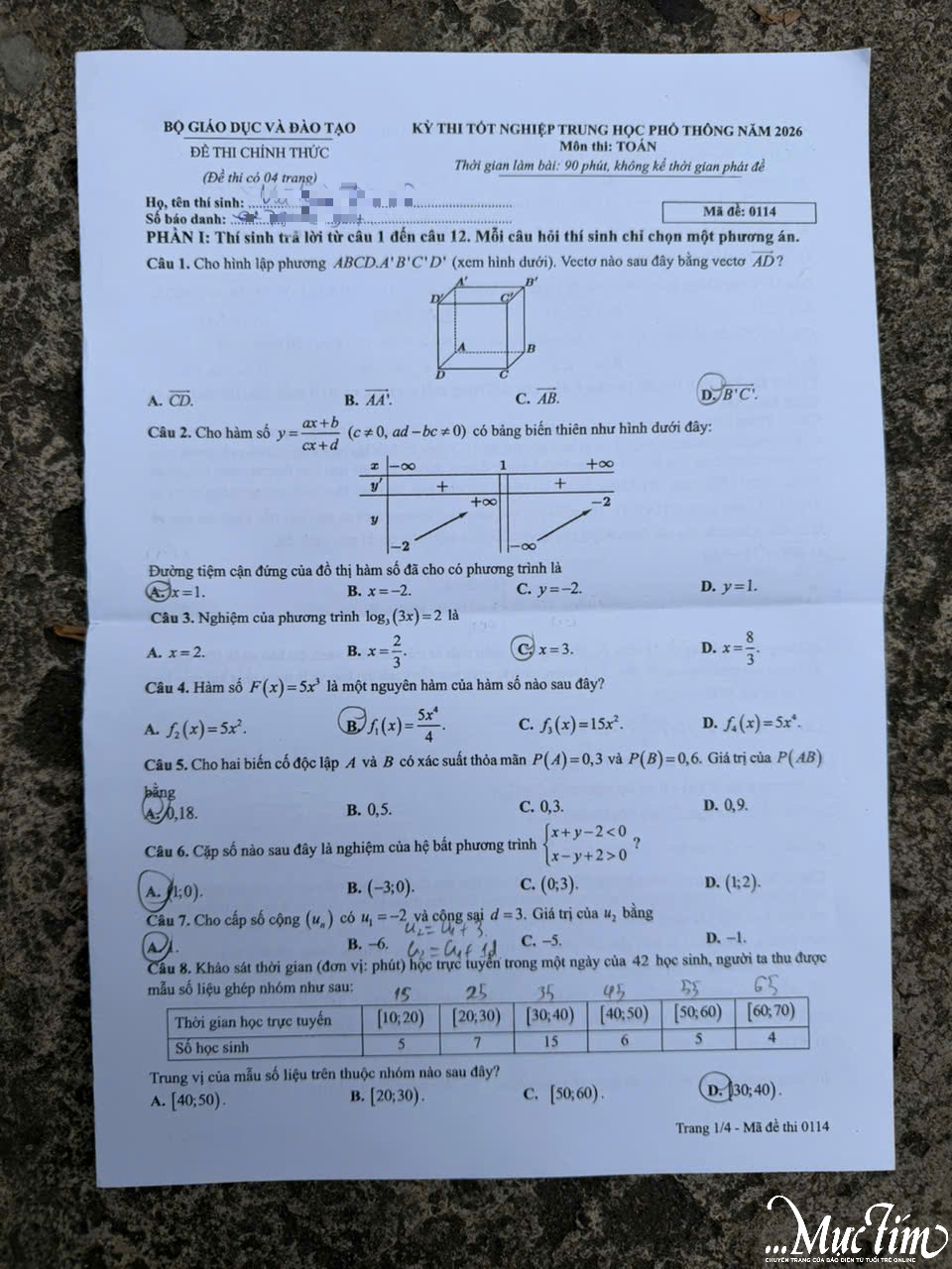 Đề toán thi tốt nghiệp THPT 2026 - Ảnh 2.