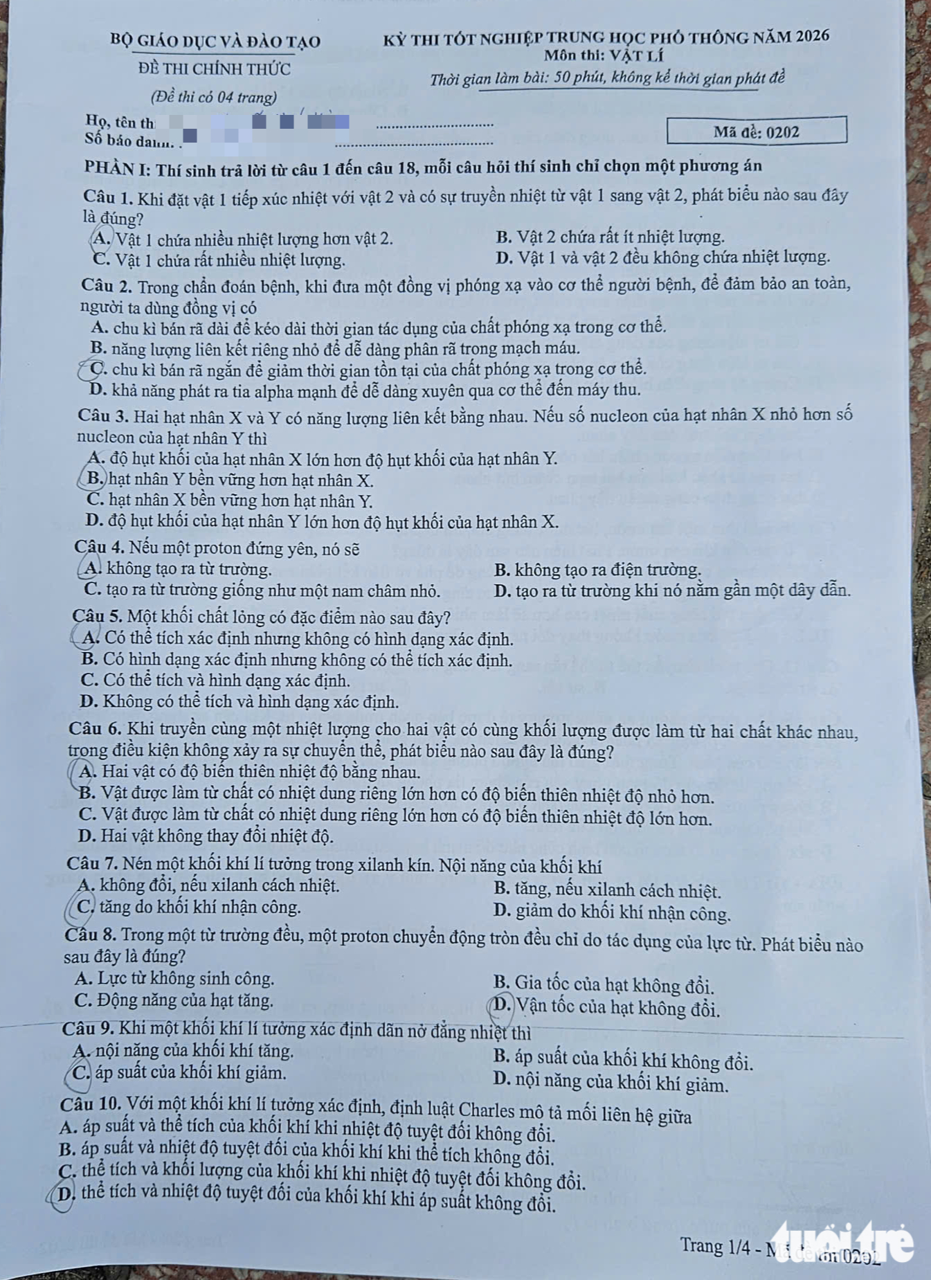 Đề vật lý - Ảnh 1.
