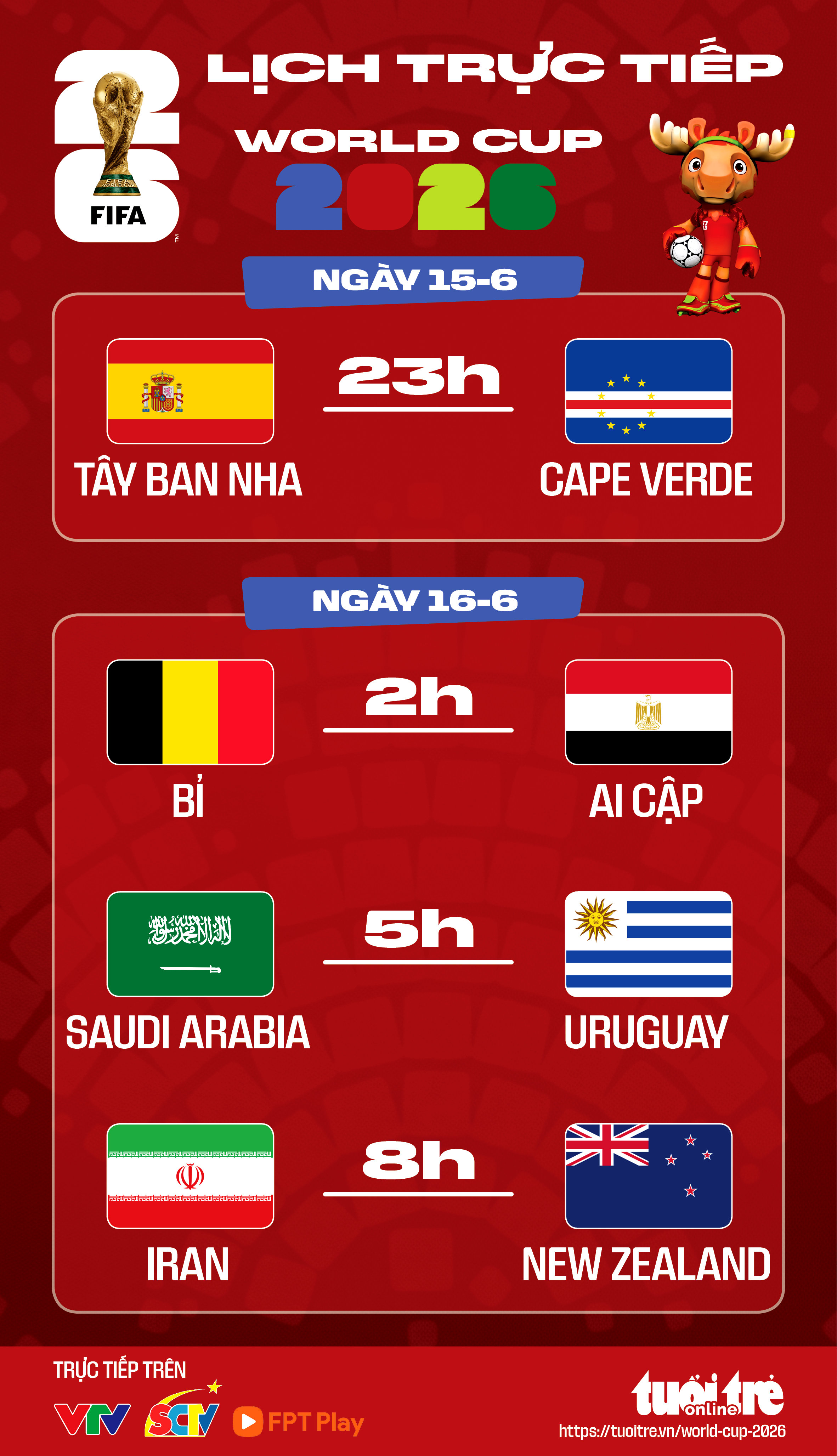 Lịch trực tiếp World Cup 2026 ngày 16/06: Tây Ban Nha, Bỉ ra trận - Ảnh 1.