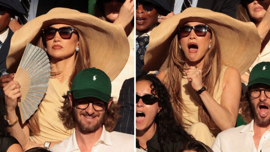 Jennifer Lopez gây tranh cãi ở Wimbledon vì chiếc mũ quá khổ - Ảnh 1.