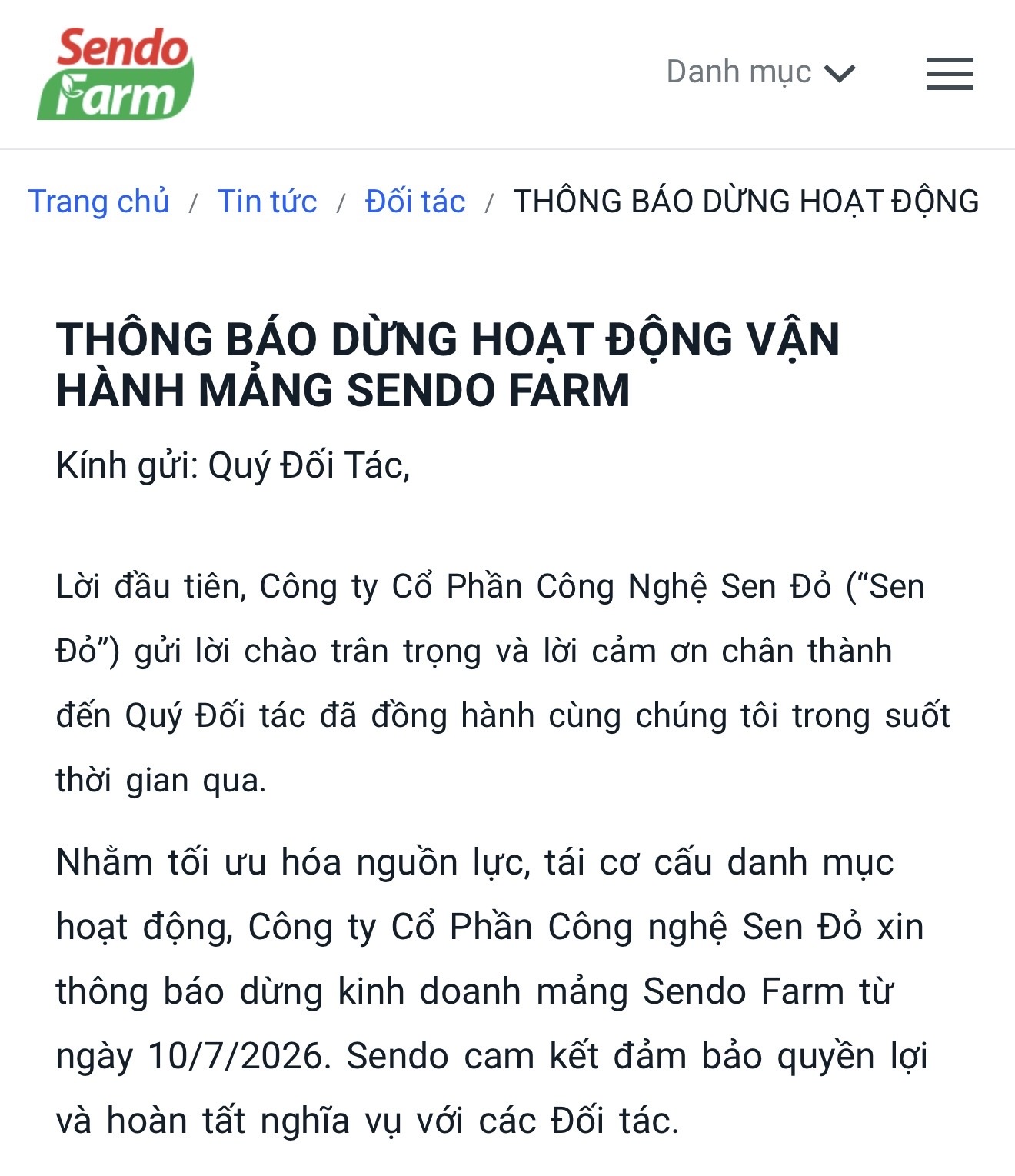 Sendo Farm dừng hoạt động, Sendo rút tiếp khỏi thị trường bán lẻ trực tuyến - Ảnh 1.