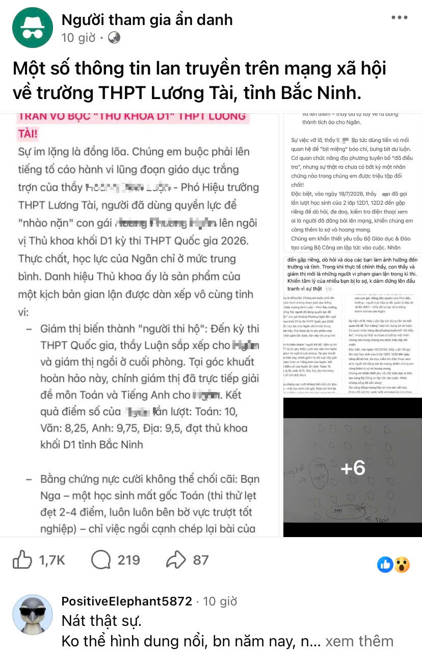 Thủ khoa D01 của Bắc Ninh bị tố được giám thị giải đề giúp, công an đang xác minh - Ảnh 3.