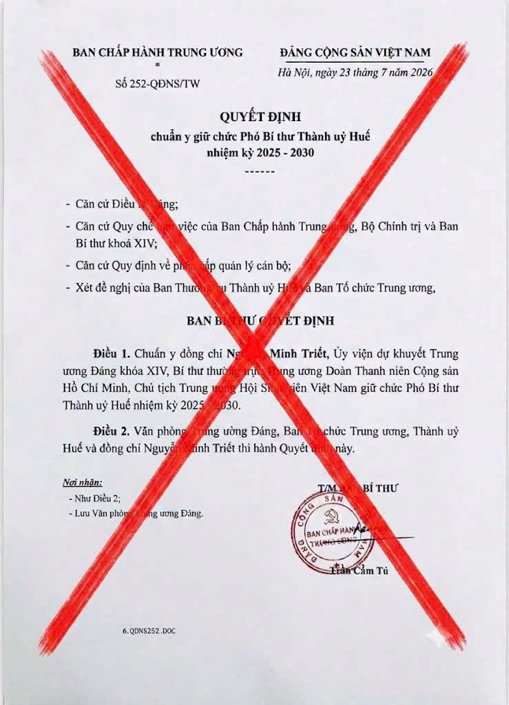 Thông tin Bí thư thường trực Trung ương Đoàn làm Phó bí thư Thành ủy Huế là tin giả - Ảnh 1.