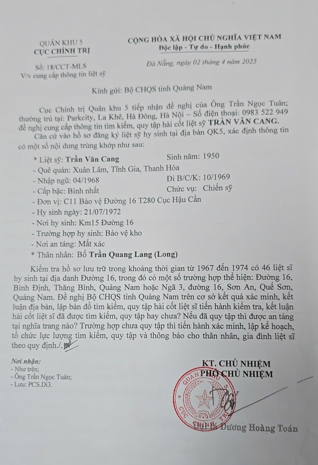 54 năm ngóng tin người em trai hy sinh tại 'Km15 Đường 16