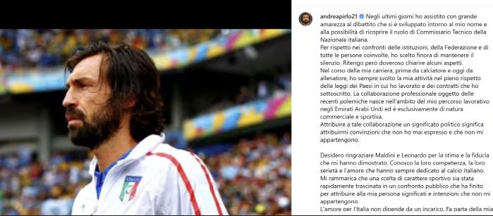 Pirlo viết tâm thư giải thích, trước nguy cơ không được chọn làm HLV trưởng tuyển Ý  - Ảnh 1.