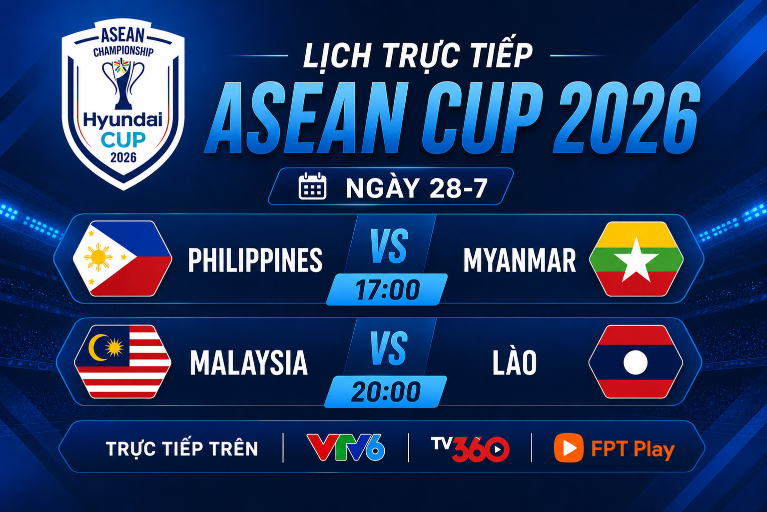 Lịch trực tiếp ASEAN Cup 2026 ngày 28/07: Philippines, Malaysia ra trận - Ảnh 1.