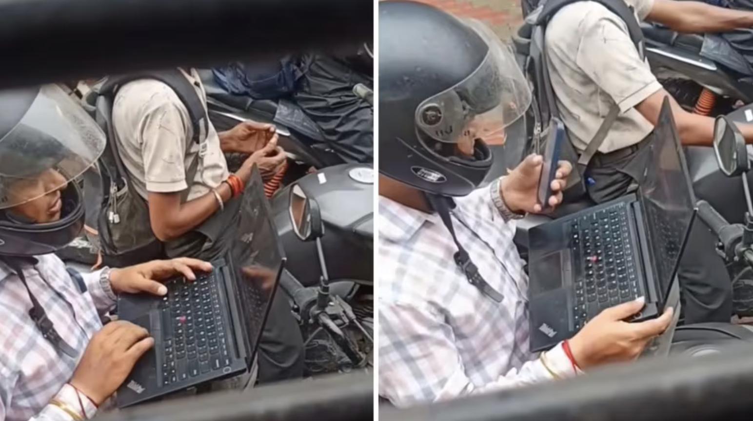 Dân mạng tranh cãi cảnh mở laptop làm việc khi dừng đèn đỏ - Ảnh 1.
