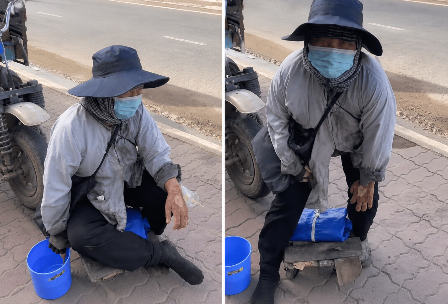 Người ăn xin tay ghẻ lở, liệt ngồi xe đẩy bỗng … đứng dậy, bốc hết ghẻ lở khi gặp cơ quan chức năng - Ảnh 1.