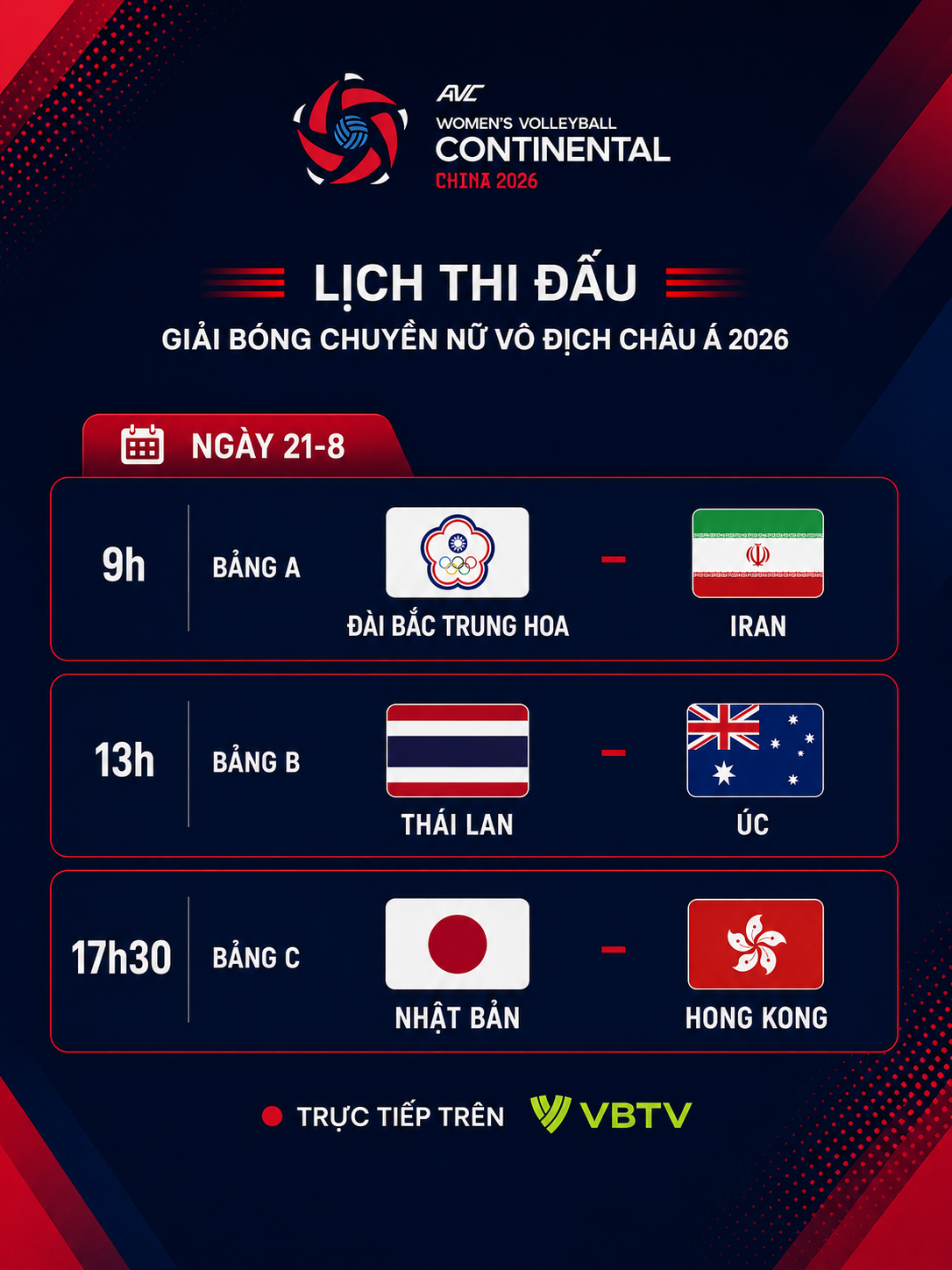 Lịch trực tiếp bóng chuyền nữ châu Á 2026 ngày 21-8 - Ảnh 1.