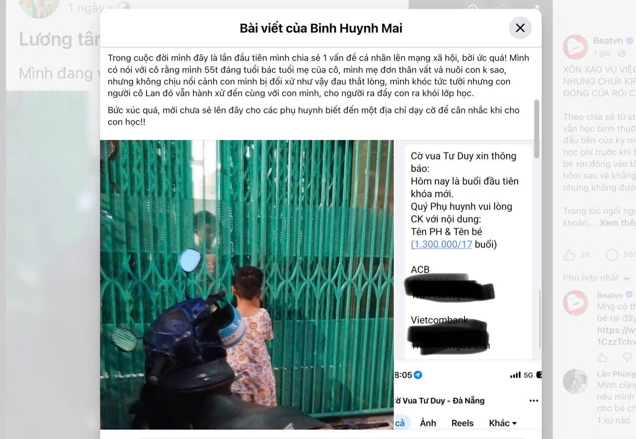 Phường lên tiếng về bài đăng cháu bé bị 'tống' khỏi lớp cờ vua vì chậm nộp học phí - Ảnh 3.