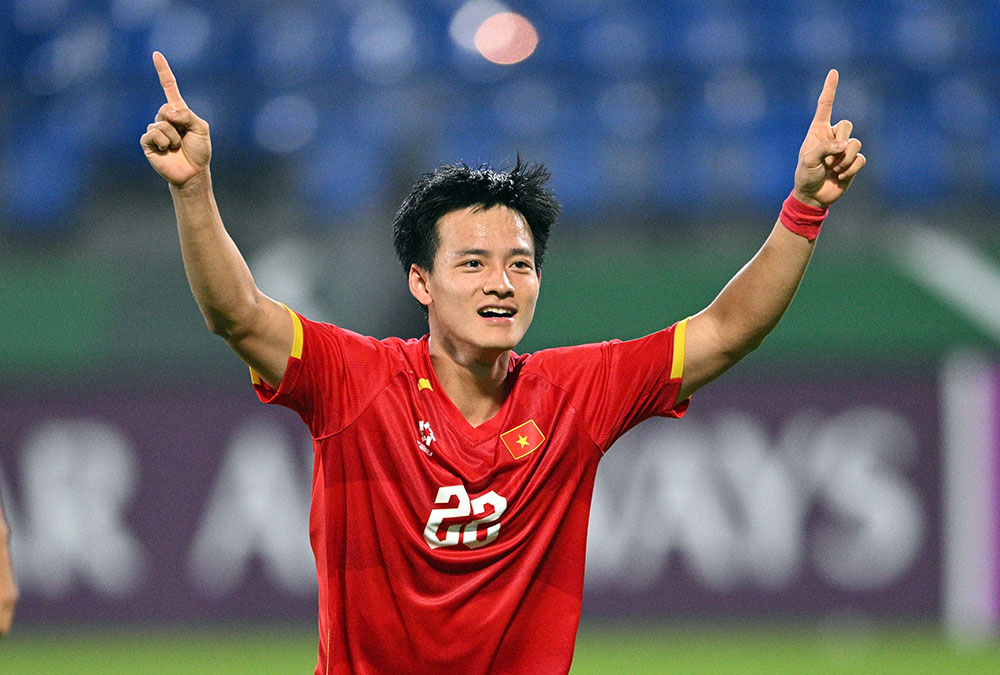 Tiền đạo Thanh Nhàn ăn mừng chiến thắng cùng U23 Việt Nam tại Giải U23 châu Á 2026 - Ảnh: AFC